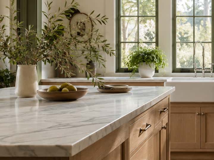 Kitchen island with pendant lights
