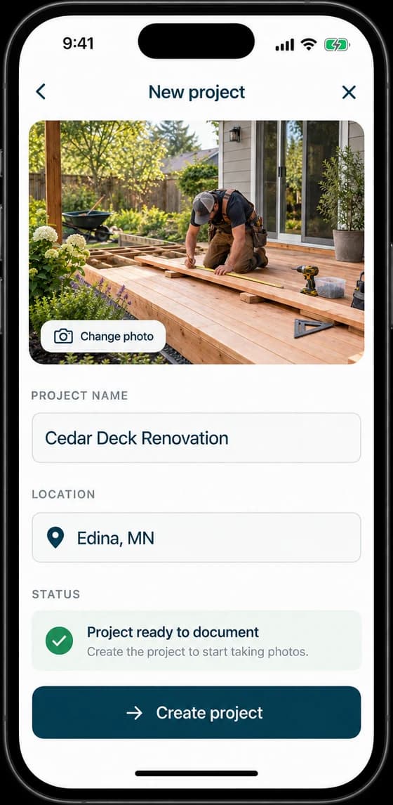 New project screen for a cedar deck renovation in Edina, MN